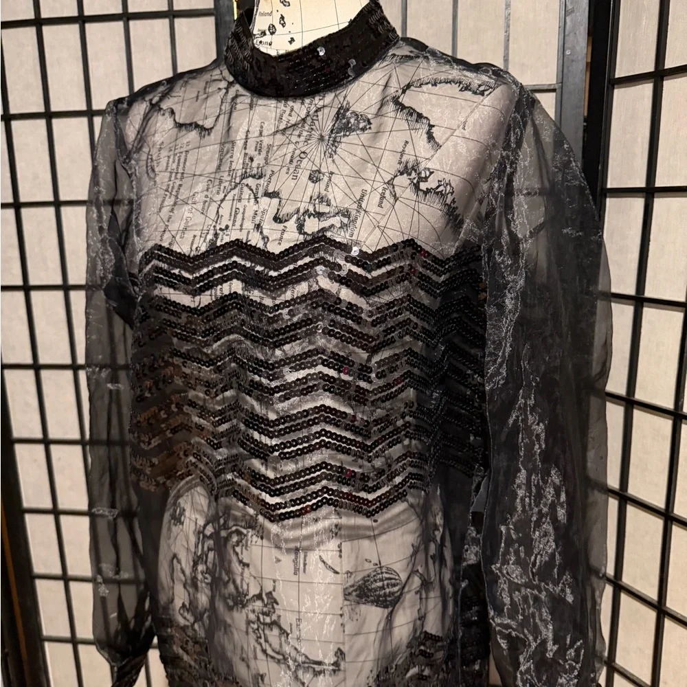 NWT Modcloth Fanciful Fette Sequin Embellish Sheer Dress Black XL long sleeve - Picture 2 of 5